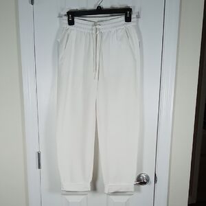J. By J.Crew White Linen/Cotton Cuffed Drawstring Waist Cropped Pants Size 00